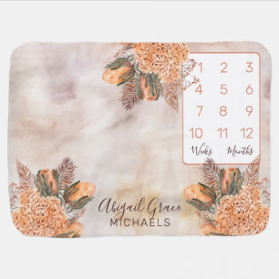 Boho Palm Leaves Hydrangeas Week Month Milestone  Baby Blanket