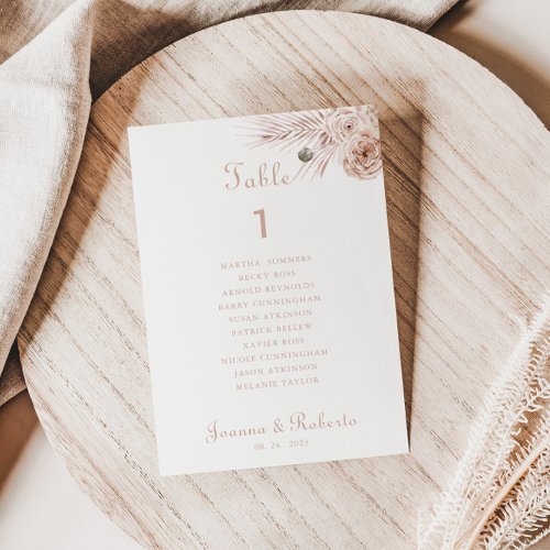 Boho Palm Leaves Table Number 1 Seating Charts