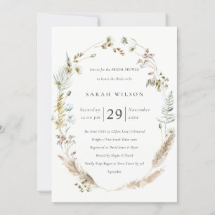 Boho Palm Pampas Grass Floral Bridal Shower Invite