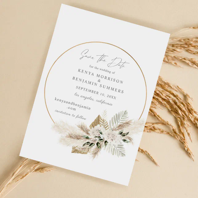 Boho Palm Pampas Grass Floral Save the Date Invitation | Zazzle