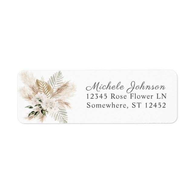 Boho Palm & Pampas W Floral Return Address Label (Front)