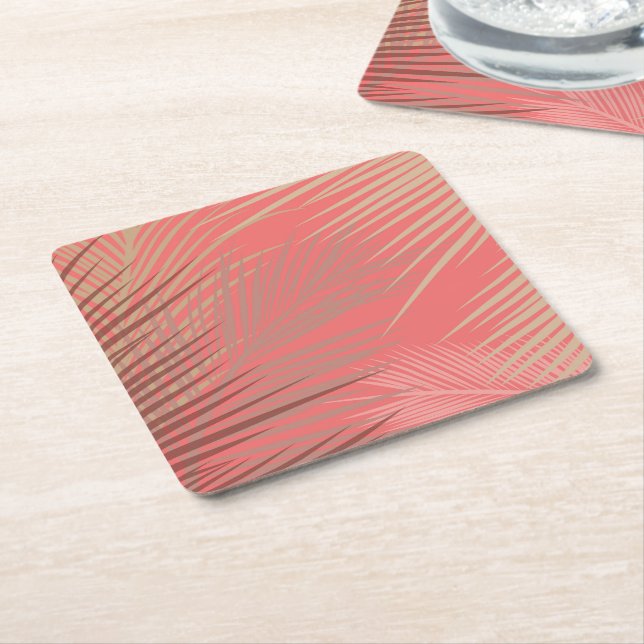 Boho Palm Pattern Square Paper Coaster (Angled)