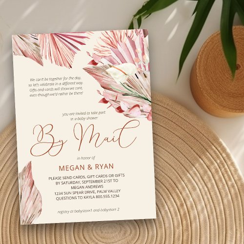 Boho Palm Rustic Dried Foliage Baby Shower by Mail Invitation