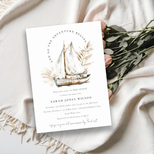 Boho Palm Sailboat Seascape Baby Shower Invitation