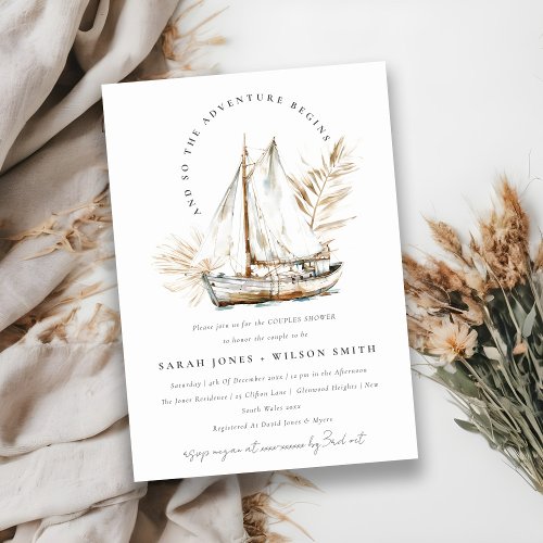 Boho Palm Sailboat Seascape Couples Shower Invitation