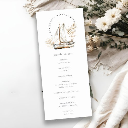 Boho Palm Sailboat Seascape Wedding Program