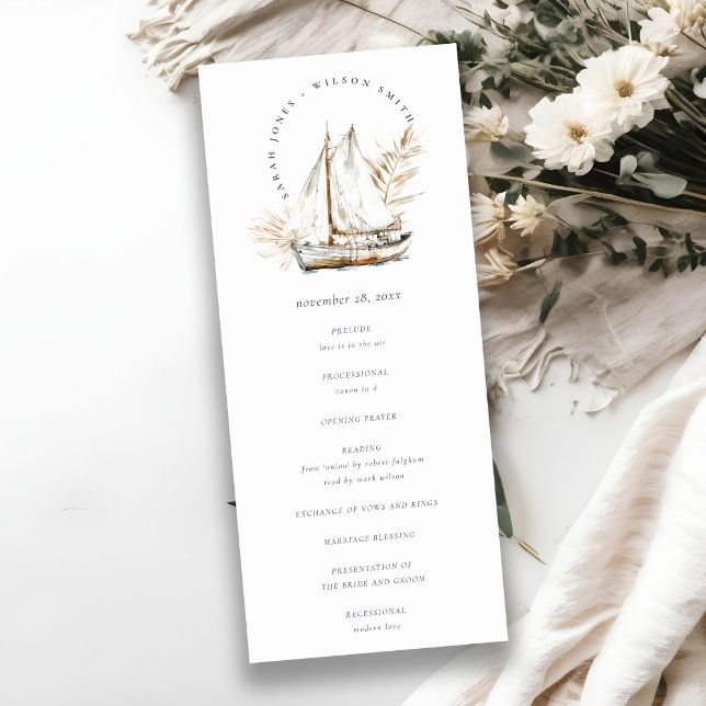 Boho Palm Sailboat Seascape Wedding Program (Creator Uploaded)
