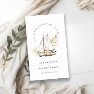 Boho Palm Sailboat Seascape Wedding Website Enclosure Card