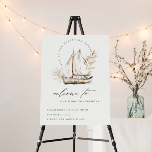 Boho Palm Sailboat Seascape Wedding Welcome Foam Board