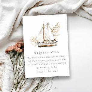Boho Palm Sailboat Seascape Wedding Wishing Well Enclosure Card