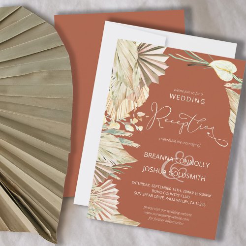 Boho Palm Terracotta Wedding Reception Only Invitation