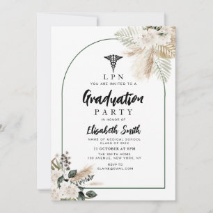 boho pampas and greenery nursing graduation party invitation