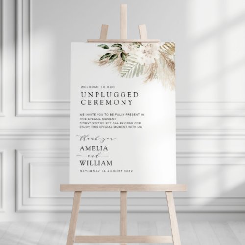 boho pampas and greenery Unplugged ceremony sign