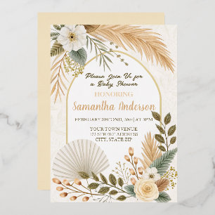  Boho Pampas Arch Baby Shower  Foil Invitation