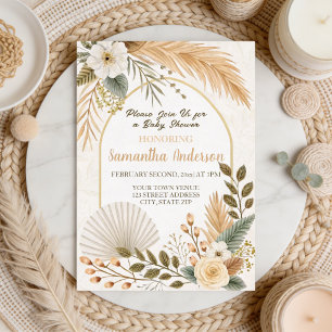 Boho Pampas Arch Baby Shower Foil Invitation