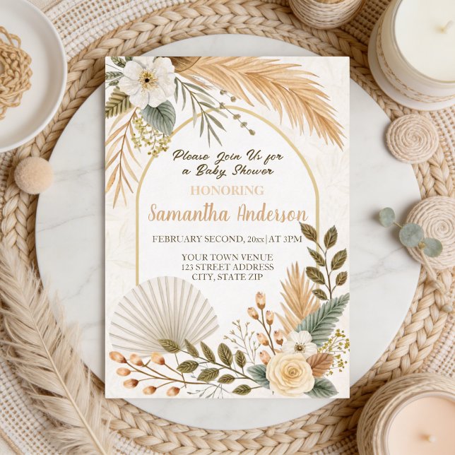  Boho Pampas Arch Baby Shower  Foil Invitation (Creator Uploaded)