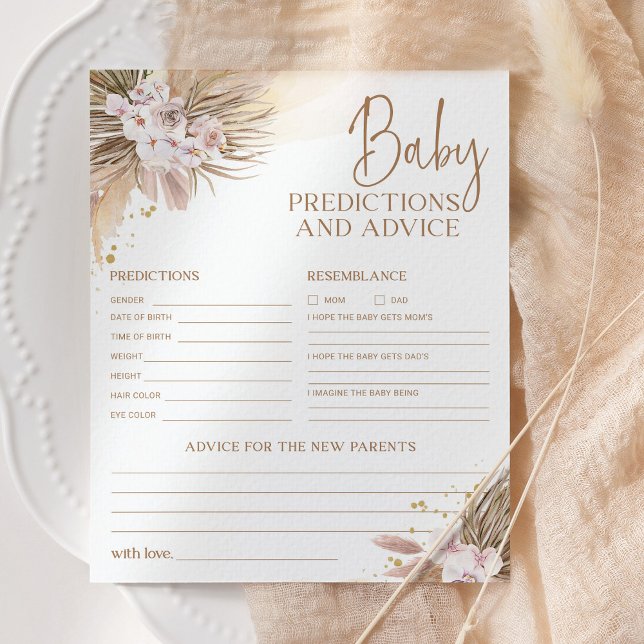 Boho Pampas Baby Predictions and Advice Cards (Creator Uploaded)