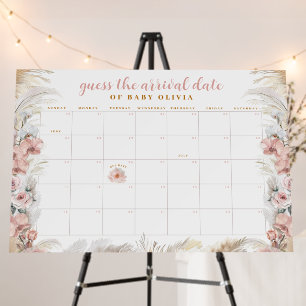 Boho Pampas Baby Shower Calendar Foam Board