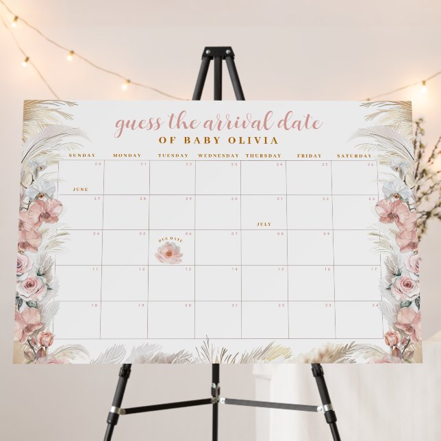 Boho Pampas Baby Shower Calendar Foam Board (In Situ (Stand))