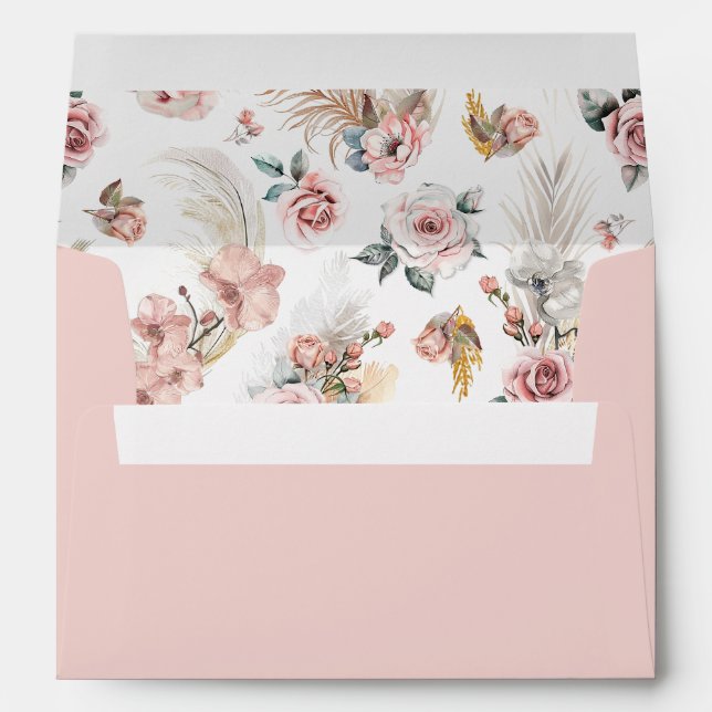 Boho Pampas Baby Shower Envelope Floral Liner (Back (Bottom))