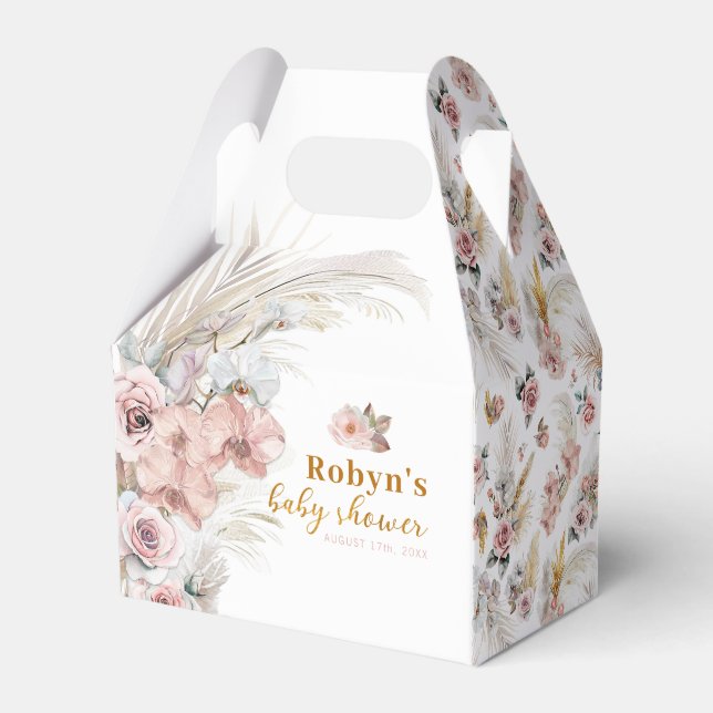 Boho Pampas Baby Shower Favor Box Floral (Front Side)
