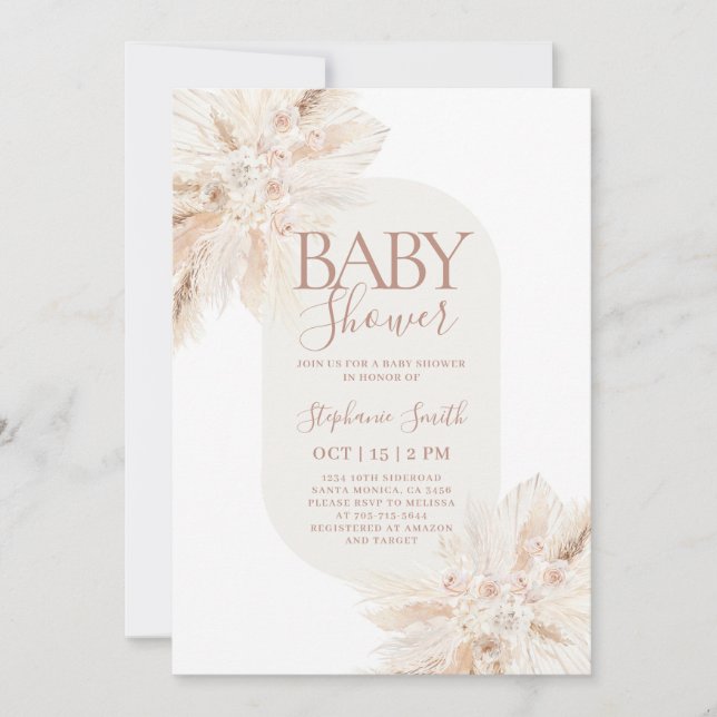 Boho Pampas Baby Shower Girl Invitation (Front)