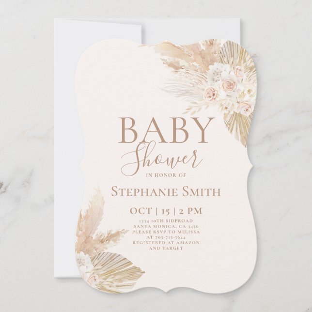 Boho Pampas Baby Shower Girl Invitation (Front)