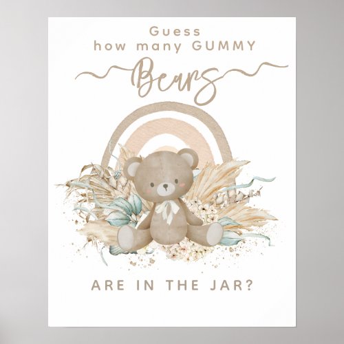 Boho pampas Baby Shower Guess Gummy Bear Game Poster