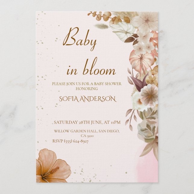 Boho Pampas Baby Shower Invitation ,Neutral Modern (Front)