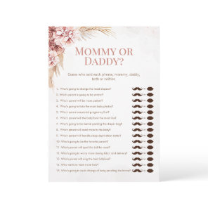 Boho Pampas Baby Shower Mommy Daddy Game Card