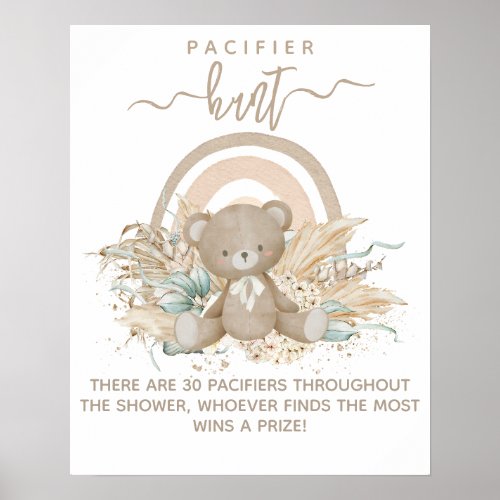 Boho pampas Baby Shower Pacifier Hunt Game  Poster