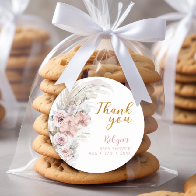 Boho Pampas Baby Shower Thank You Sticker (Baby Shower Favor Sticker)