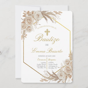 Boho pampas Baptism  Invitation