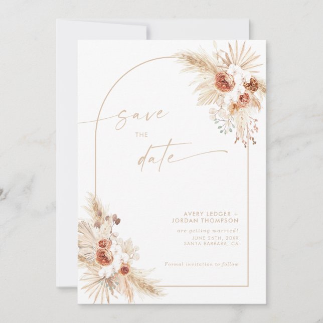 Boho Pampas Beige Grass Save the Date Invitation (Front)