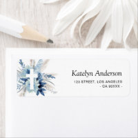 boho pampas blue floral baptism address label