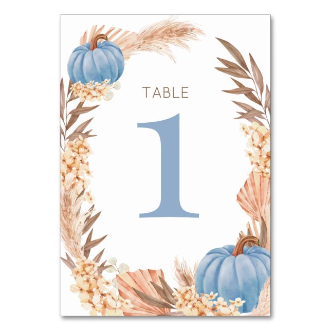 Boho Pampas blue Pumpkin Table number (Front)