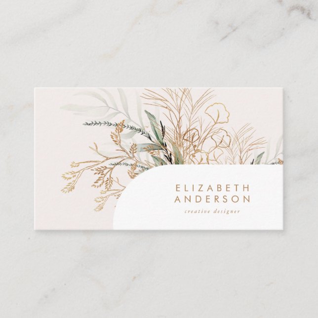 Boho Pampas Blush White Eucalyptus Corporate Business Card (Front)