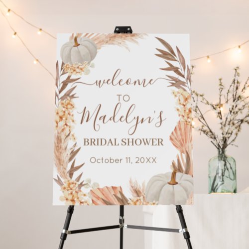 Boho Pampas Bridal Pumpkin Welcome sign