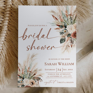 Boho Pampas Bridal Shower Invite Rust Greenery