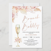 Boho Pampas Brunch Bubbly Bridal Shower Invitation
