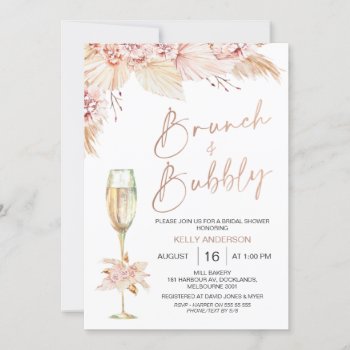Boho Pampas Brunch Bubbly Bridal Shower Invitation by figtreedesign at Zazzle