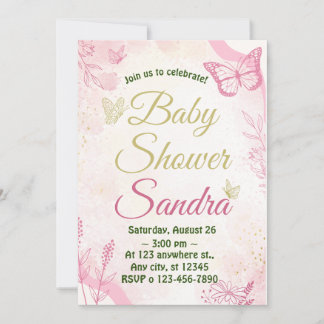 Boho Pampas butterfly Grass Baby Shower girl Invitation