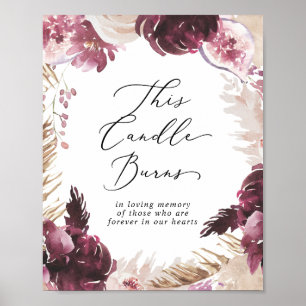 Boho Pampas Candle Burns Wedding Memorial Sign