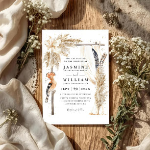Boho Pampas Canopy Elegant QR Code Wedding Invitation