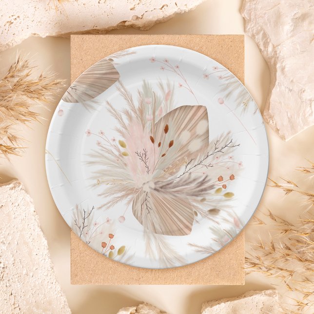 Boho pampas dried grass watercolor pattern desert paper plates (Boho pampas dried grass watercolor pattern desert paper plates)