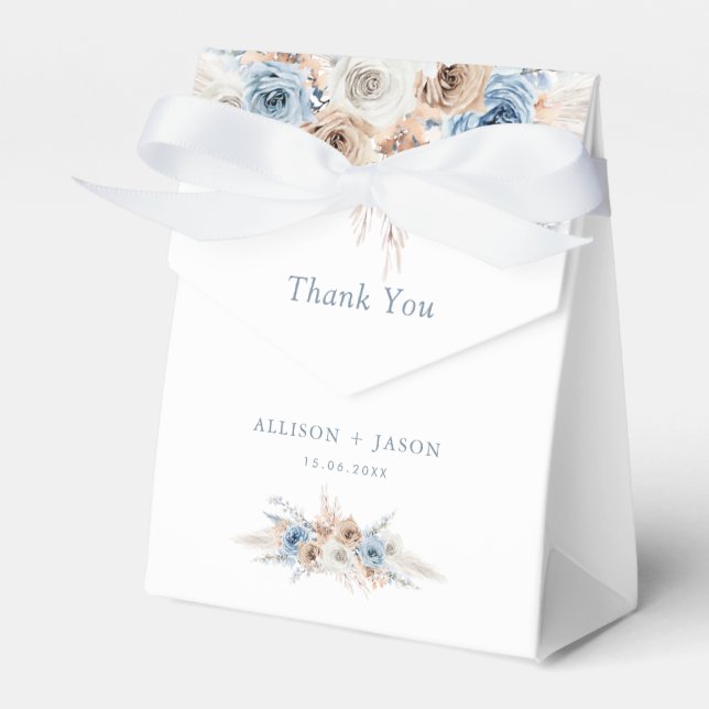 boho pampas dusty blue floral wedding favor box (Front Side)