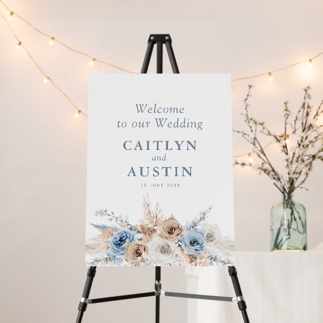 boho pampas dusty blue floral wedding sign (In Situ (Stand))