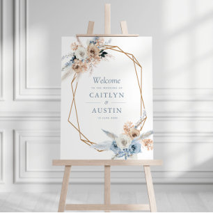 boho pampas dusty blue geometric wedding sign