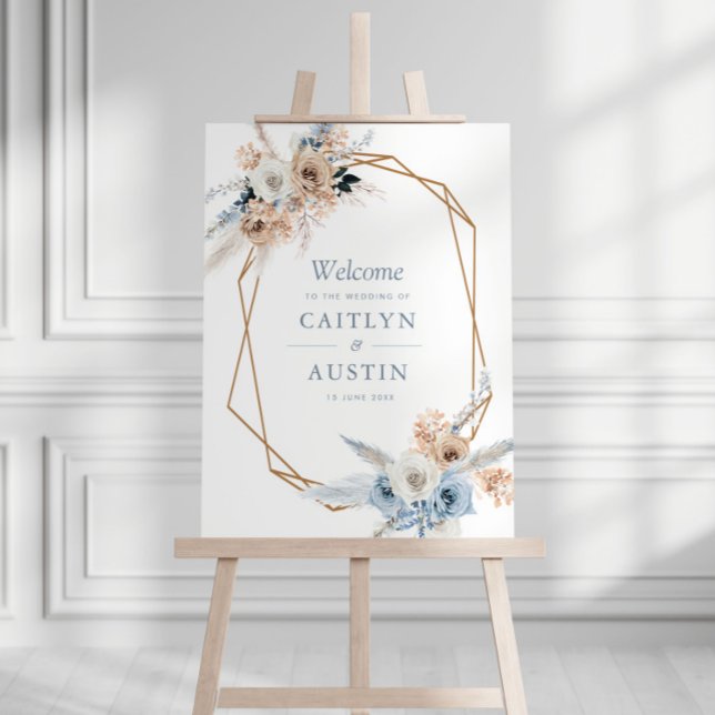 boho pampas dusty blue geometric wedding sign (Creator Uploaded)