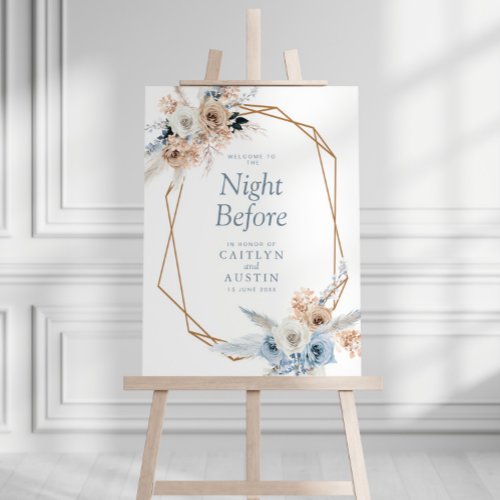 boho pampas dusty blue rehearsal wedding sign